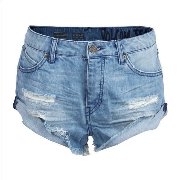 VOLCOM Cuffed Boyfriend Denim Jean Stoned Shorts 1 - Picture 1 of 15
